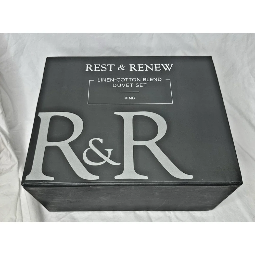 Rest & Renew King Sz Duvet Set 2 Pillow Shams Gray Linen Cotton Blend NEW